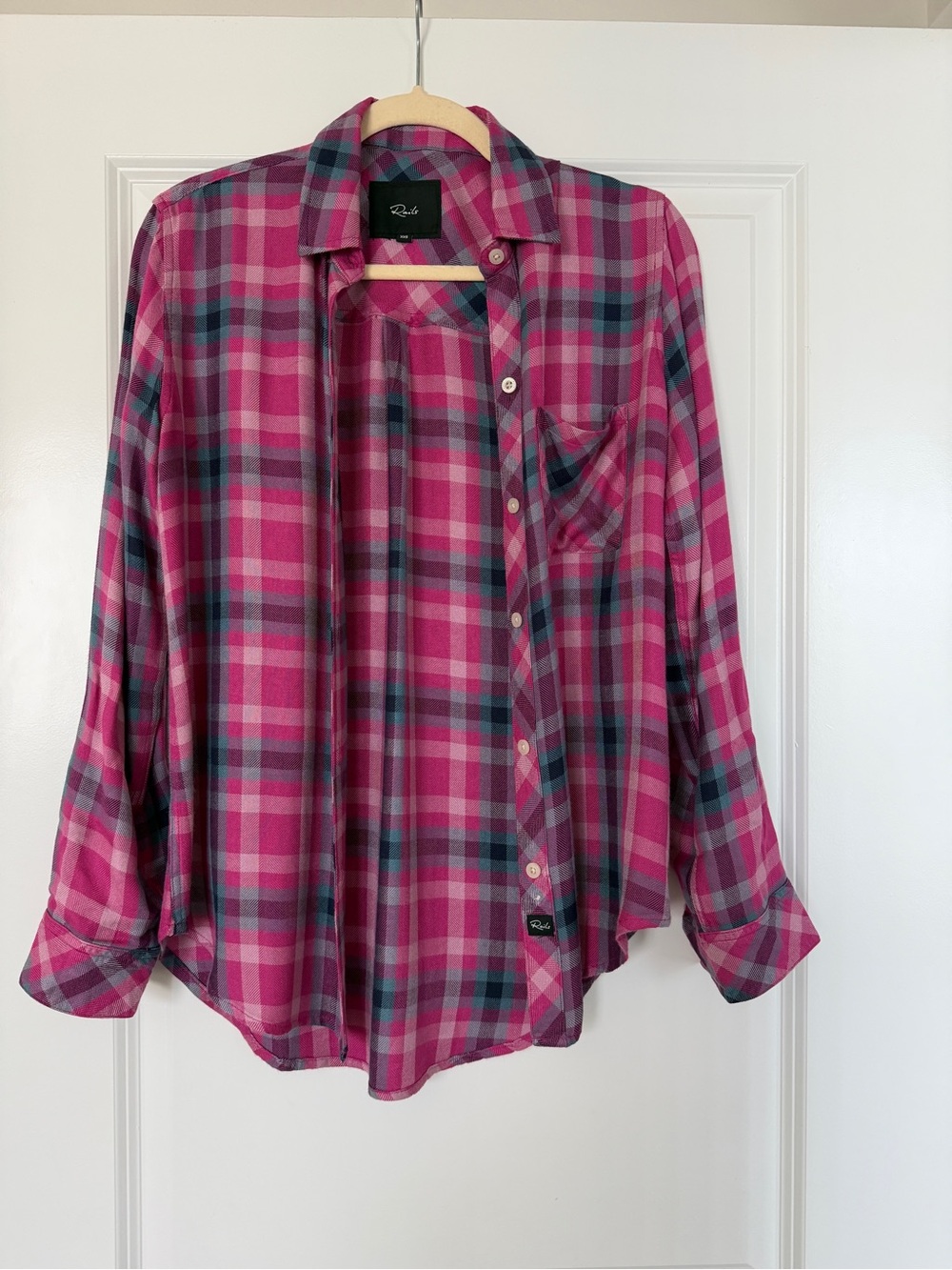 Rails Pink and Teal Plaid Button-Up Shirt